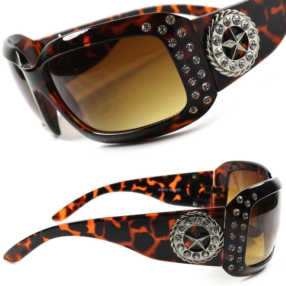 Gorgeous Cowgirl Bling Star Rhinestone Womens Tortoise Oversized Sunglasses